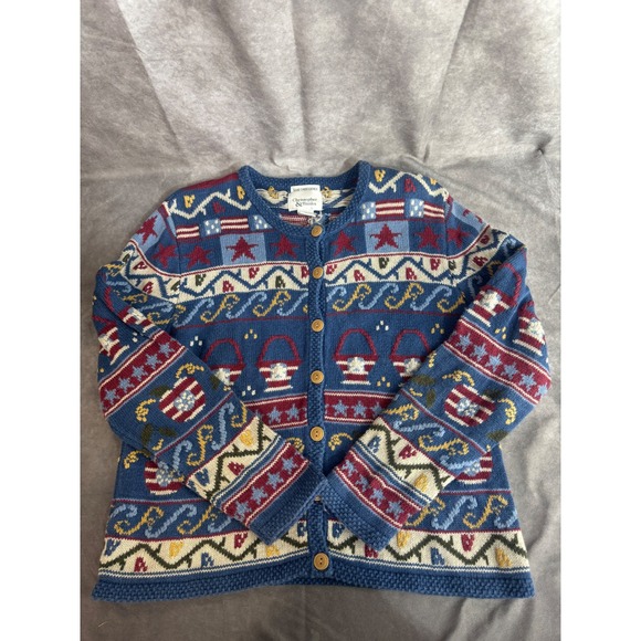 Christopher & Banks Sweaters - Christopher & Banks Americana Vintage Hand Embroidered Cardigan Blue M 4th July